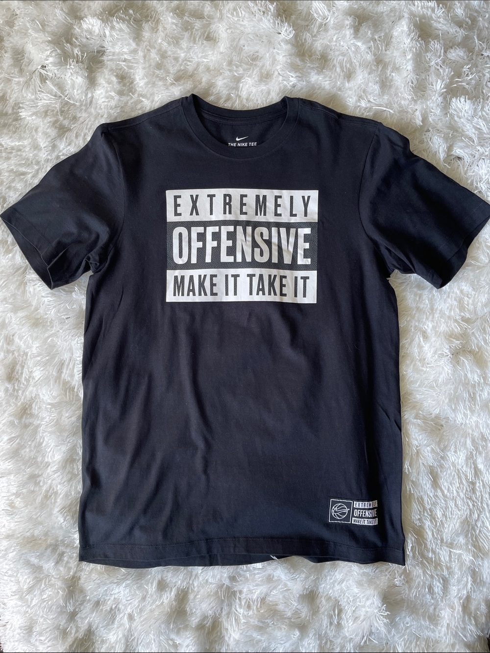 Nike Black Short Sleeve Tee with White Block Graphic